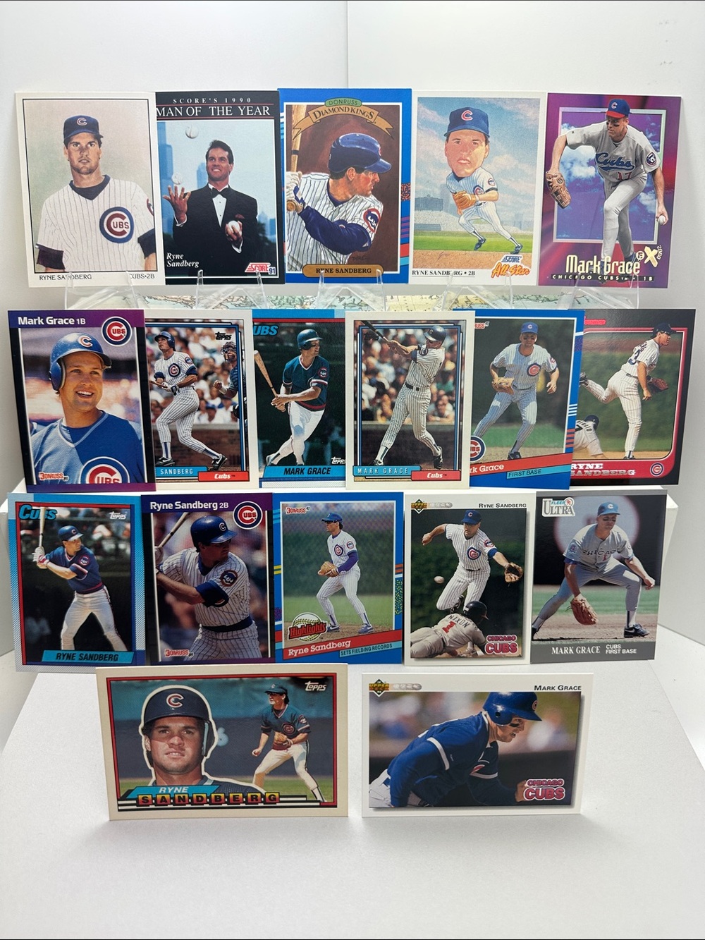 Ryne Sandberg & Mark Grace Chicago Cubs vintage lot of 18